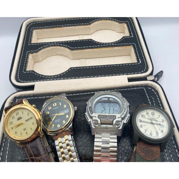 Mens Timex Watch Lot Bundle w Case - New Batteries Expedition Ironman Triathlon - Picture 1 of 14